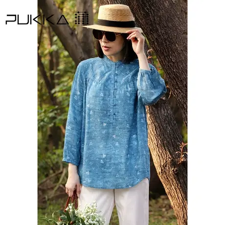 蒲PUKKA印花衬衫女2023夏季新款原创设计感宽松休闲新中式上衣图片