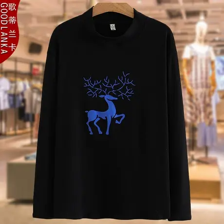 加肥加大码秋冬德绒打底衫T恤女200斤宽松显瘦洋气印花半高领上衣商品大图