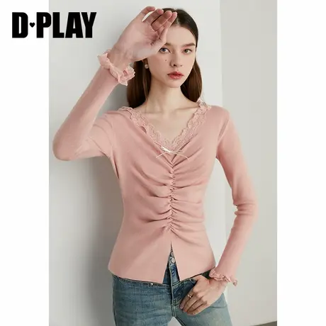 DPLAY【惠品】2025年春季新款浅粉色毛衣针织衫流行洋气上衣女商品大图
