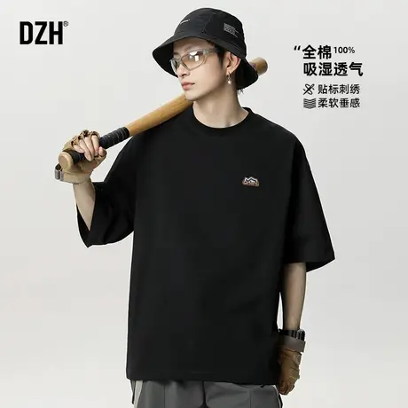 男士刺绣t恤男夏季潮牌2025新款宽松短袖男款上衣半袖体恤衫百搭商品大图