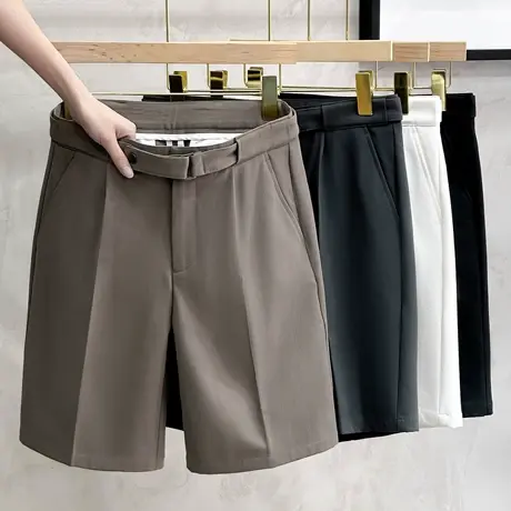 松紧腰轻奢夏季冰爽短裤透气西裤男士商务休闲中裤五分裤潮黑白色图片