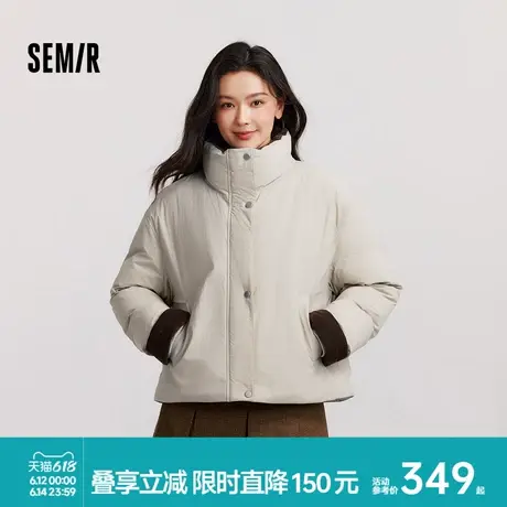 [商场同款]森马羽绒服女三防宽松拼接立领2024冬新款质感外套复古图片