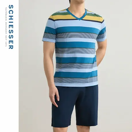 SCHIESSER舒雅男士柔软亲肤棉莫代尔条纹睡衣家居服套装22556图片