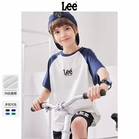 Lee童装男童短袖t恤2025新款中大童夏季纯棉半袖儿童撞色拼接上衣商品大图