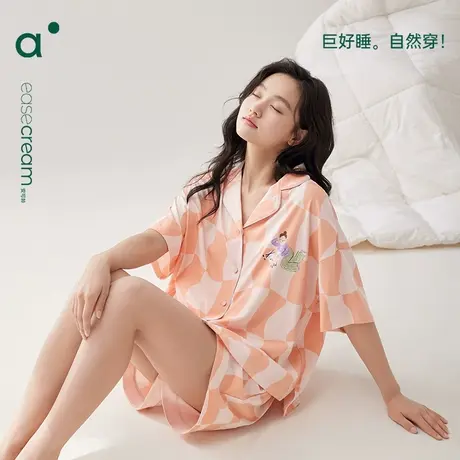 安之伴夏季休闲女士睡衣夏天简约宽松短袖开衫短裤家居服套装可外商品大图