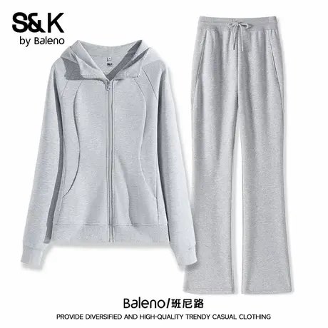 班尼路S&K系列灰色收腰连帽卫衣微喇休闲裤一整套显瘦通勤套装女Q商品大图