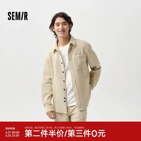 森马长袖衬衫男春季复古肌理感夹克外套绣花基础百搭翻领上衣休闲图片