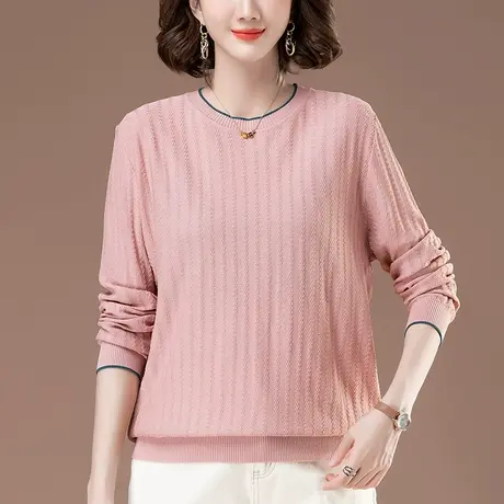 妈妈春秋季薄款长袖针织衫宽松显瘦加肥加大码中年女士毛衣打底衫商品大图