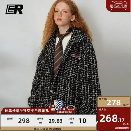 ER笑脸小香风外套男2023秋季美式潮牌宽松休闲情侣夹克男女同款商品大图
