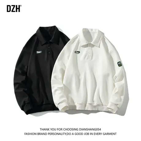 男士白色polo衫卫衣oversize潮牌衣服男潮流长袖秋季男装上衣情侣商品大图