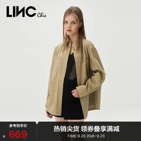 LINCCHIC金羽杰衬衫女新款宽松男友风纯棉衬衫女上衣S231SH055Y图片
