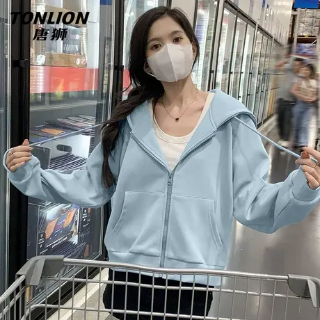 唐狮蓝色小个子短款卫衣外套女2025新款秋季女款宽松外搭开衫VB图片