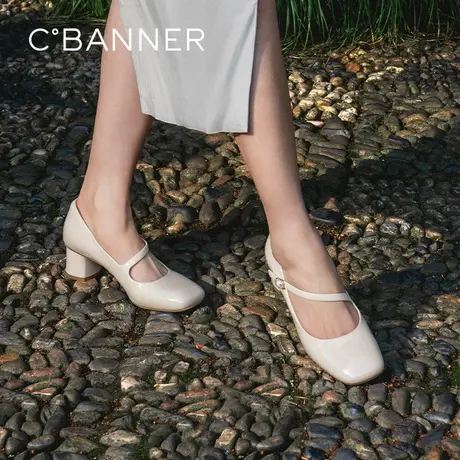 千百度法式复古粗跟玛丽珍女鞋新款浅口气质高跟鞋单鞋女图片