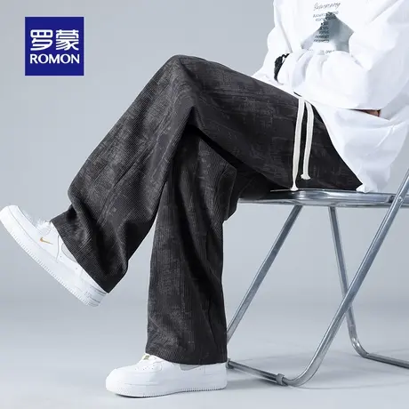 【灯芯绒】罗蒙男士休闲裤2025秋季新款系绳直筒裤宽松百搭长裤子图片