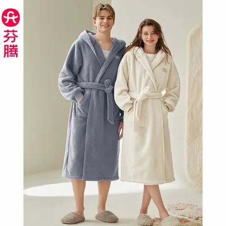 芬腾蓬蓬绒情侣加绒加厚睡袍秋冬季男女士睡衣加大码珊瑚绒家居服商品大图