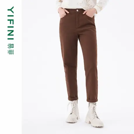 [专柜同款]Yifini/易菲棉弹加绒加厚保暖休闲牛仔裤锥型裤女冬商品大图