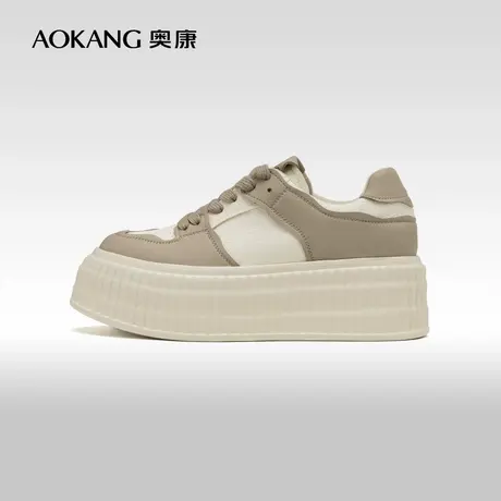 奥康女鞋 春季新款厚底增高板鞋设计感小白鞋时尚百搭休闲鞋商品大图