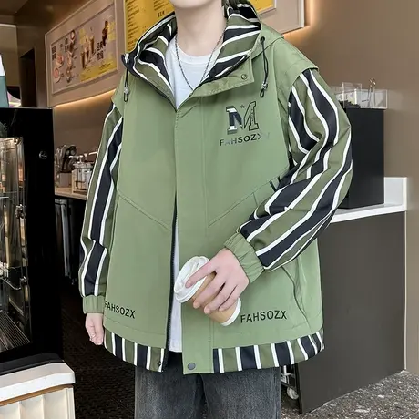 2025秋季新款连帽夹克男士时尚休闲潮流青少年学生夹克衫上衣服帅图片