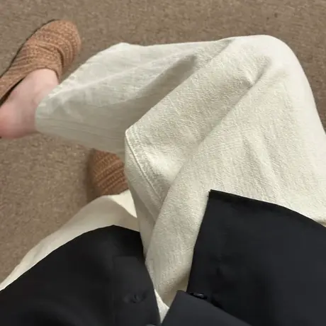 春秋新款棉质裤子日系慵懒坠感男女宽松直筒裤休闲长裤棉质阔腿裤商品大图