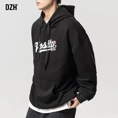 男士黑色重磅卫衣男美式连帽秋季男装2023年秋季长袖上衣宽松百搭商品大图