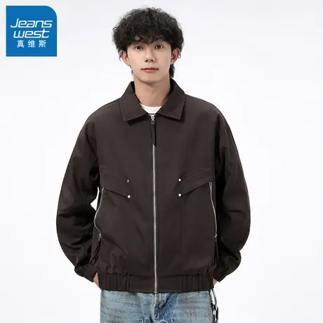 N5真维斯外套男2025新款秋季潮牌港风翻领工装上衣男士春秋装夹克商品大图
