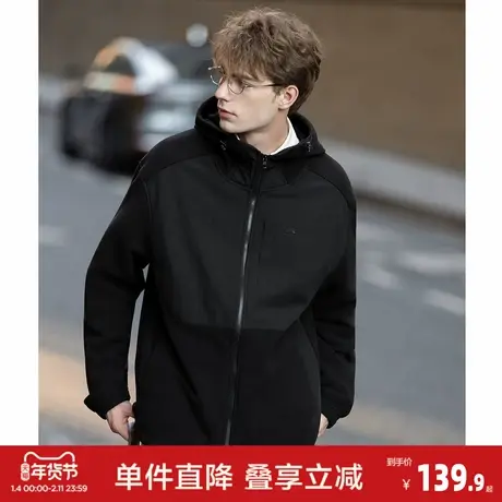 唐狮2026秋冬季短款外套摇粒绒加厚保暖连帽黑色宽松休闲风百搭图片