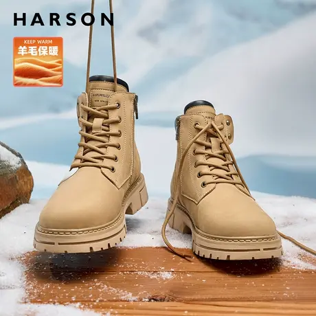 哈森户外马丁靴男低帮加绒加厚保暖靴子2025新款男真皮羊毛短靴男商品大图