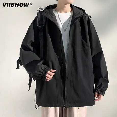 VIISHOW潮流冲锋衣男士2023年秋季防风工装夹克纯色连帽外套男商品大图