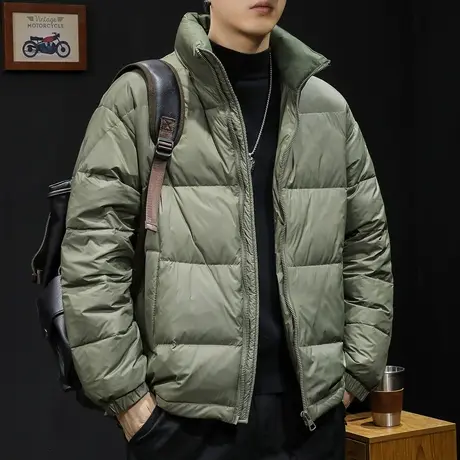 白鸭无帽立领羽绒服男冬季2023新款潮牌大码男士外套轻薄加肥加大商品大图