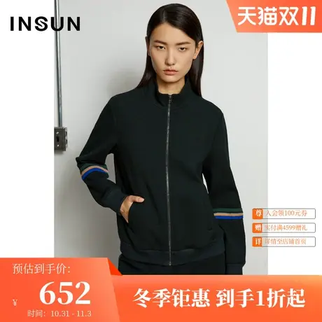 恩裳冬季时尚大气简约休闲撞色织带装饰针织短外套女商品大图