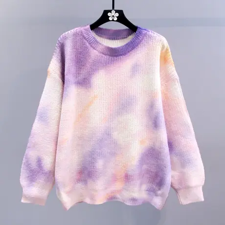 高级感扎染渐变毛衣女秋冬2023新款宽松慵懒风设计感长袖针织衫图片