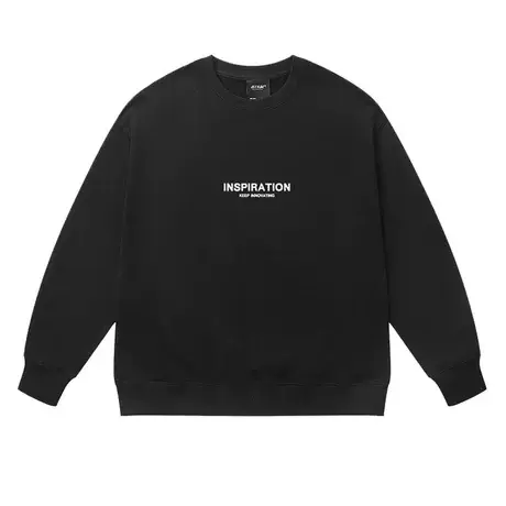 2023秋冬简约字母印花圆领卫衣男黑色休闲宽松纯色情侣百搭上衣商品大图