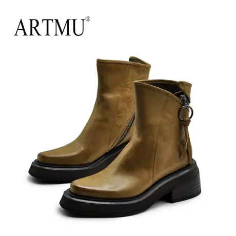 Artmu阿木原创定制真皮英伦厚底马丁靴粗跟尖头短靴女2023新款图片