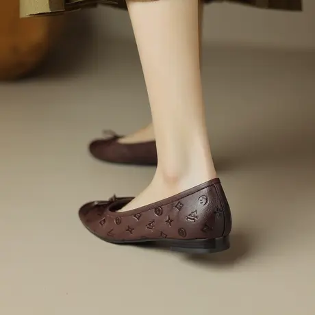 一脚蹬单鞋女平底鞋2023年新款圆头小皮鞋百搭浅口软底四季真皮鞋商品大图