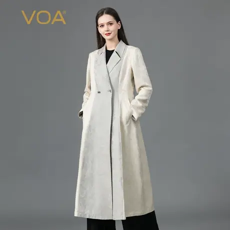 VOA38姆米真丝提花西装领长袖双排扣宽松舒适侧插口袋桑蚕丝外套图片