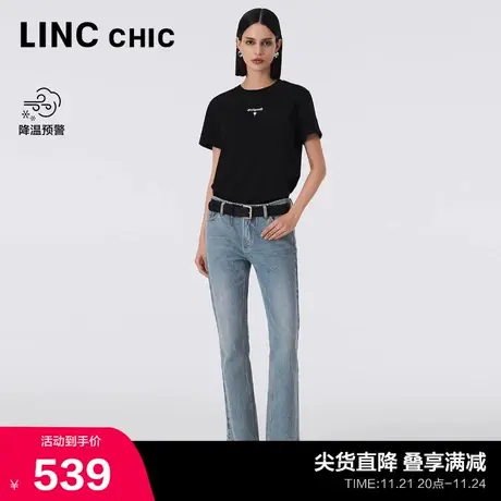LINCCHIC金羽杰牛仔裤女潮酷剪边中腰直筒牛仔裤S233JE476Y商品大图