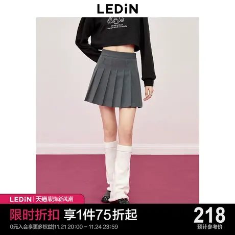 乐町学院A字百褶裙型2023年冬季新款腰袢设计遮肉显瘦少女短裙图片