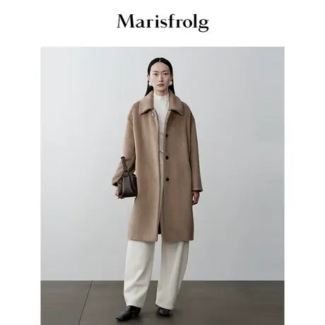 【商场同款】玛丝菲尔冬新款栗色长款羊驼毛毛呢大衣外套女商品大图