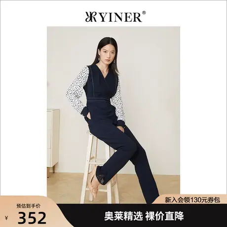 YINER音儿女装2022春季新款蕾丝拼接阔腿休闲裤商品大图