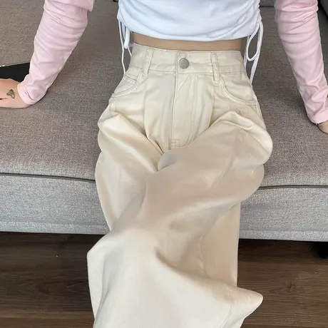 白色阔腿牛仔裤女秋季新款高腰显瘦垂感美式高街直筒宽松拖地裤子商品大图