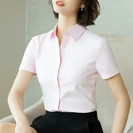 粉色衬衣女夏装新款法式工作服衬衣正装高级感职业免烫短袖衬衫女商品大图