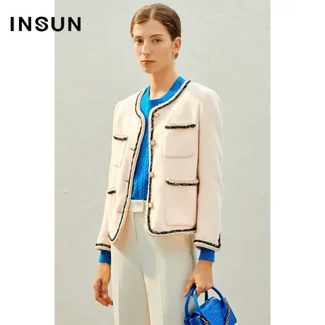 INSUN恩裳线上专选春季羊毛链条小香风双面呢外套商品大图
