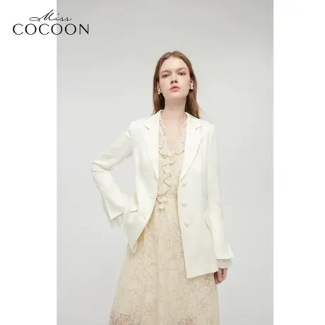 MISSCOCOON白色西装上衣24春新款女气质提花长袖外套图片
