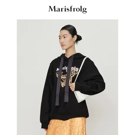 【艺术家联名】玛丝菲尔春新款黑色套头连帽卫衣设计感小众商品大图
