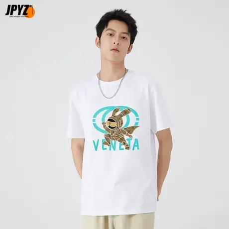 卡通动漫刺绣t恤男女夏季国潮纯棉体恤衫圆领简约短袖上衣情侣款图片