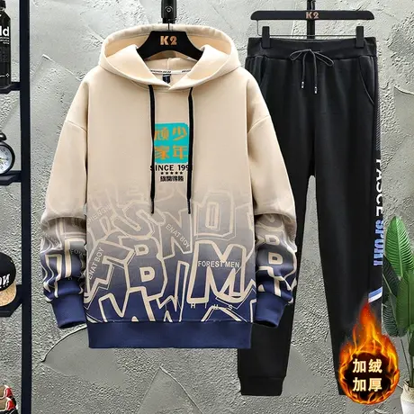 潮流男孩13加绒加厚卫衣12岁青少年学生帅气秋冬装15大童运动套装商品大图