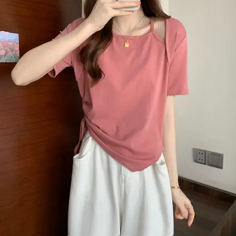 女装新款夏季胖mm韩版宽松遮肚大码小众慵懒风短袖T恤女上衣200斤图片