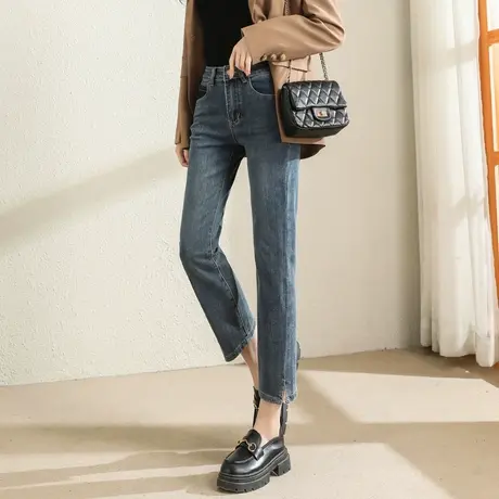 时尚气质牛仔长裤2023年春季新款女士简约通勤高腰显瘦通勤哈伦裤商品大图