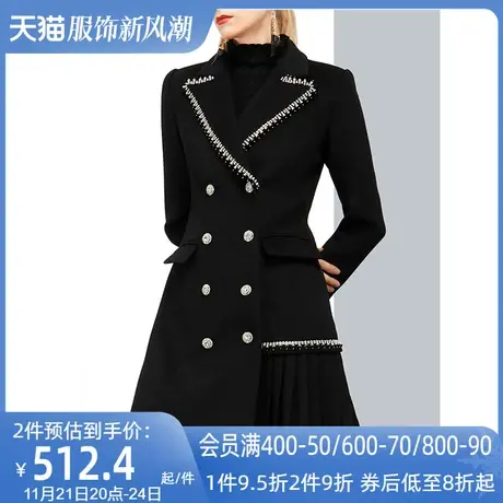 不规则设计感羊毛毛呢外套女冬2022新款加厚拼接百褶西装呢子大衣图片