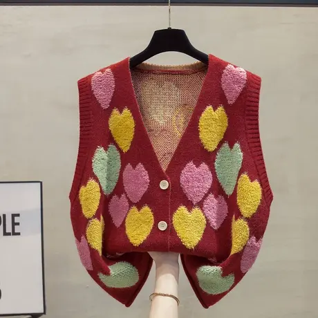 大码v领针织开衫马甲背心女2023秋装新款宽松外穿马夹毛衣坎肩潮商品大图